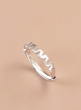 通体s925纯银几何竖纹交错戒指女不规则独特小众简约精致波浪尾戒