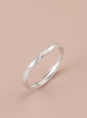 s925纯银莫比乌斯环开口戒指女款素圈高级感镶钻尾戒时尚个性