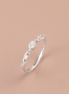 s925纯银花丝镶钻开口戒指女韩版小众设计时尚ins潮百搭食指戒子