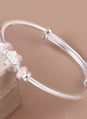 足银9999手镯纯银珐琅儿童手镯女