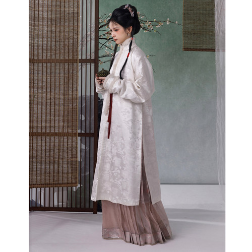 【上遥居】冷香 明原创汉服女秋冬款粉色白色立领加绒长袄