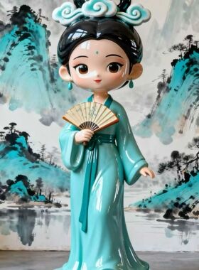 玻璃钢卡通美女雕塑定制商场美陈装饰品大型落地摆件网红打卡