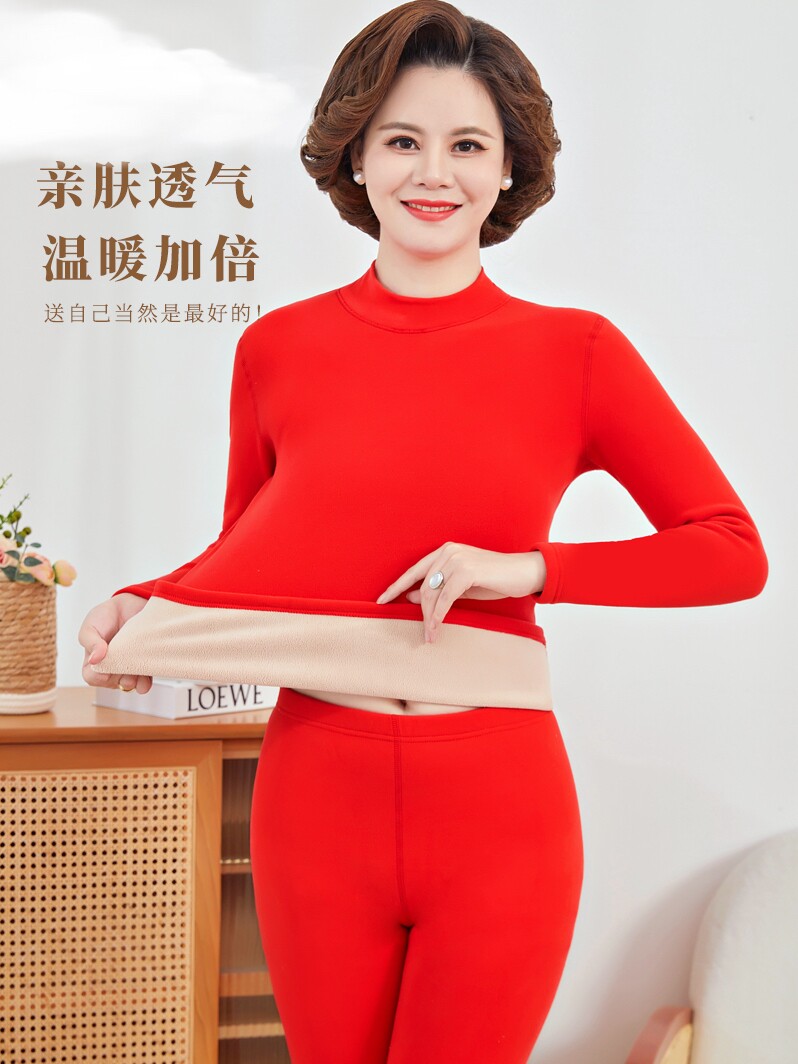 중노인 여성을 위한 보온 속옷에 벨벳과 두꺼운 양복 어머니의 가을 옷 가을 바지 바닥면 스웨터 겨울