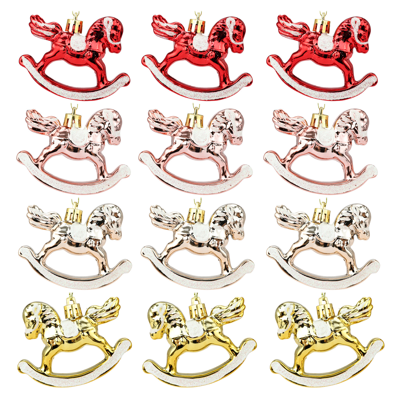 龙虎热卖跨境圣诞节装饰亮光彩绘塑料电镀木马圣诞树挂件圣诞礼物