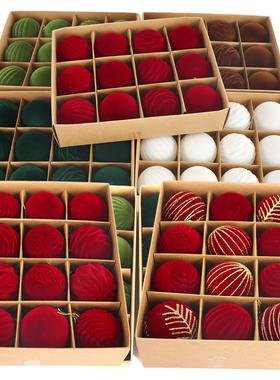 龙虎圣诞球植绒球红色6cm圣诞树装饰品吊顶挂件吊球橱窗布置12个