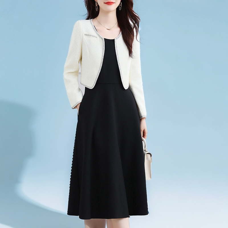 小香风粗花呢两件套装连衣裙