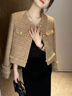 高级感名媛粗花呢小香风外套女春秋冬新款 上衣 气质减龄小个子短款