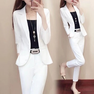 2024春秋新款英伦风小西装两件套女气质显瘦白色西服九分裤子套装