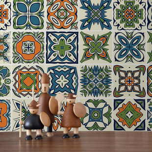 彩色花纹仿古瓷砖贴花砖楼梯踢脚线墙面自粘浴室厨卫墙贴纸装饰画