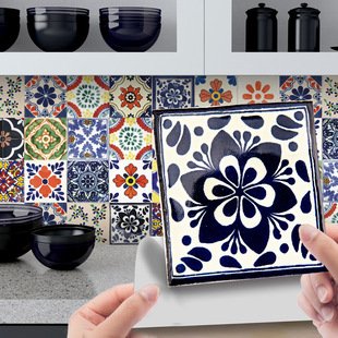 彩色曼陀罗花砖瓷砖贴楼梯厨客厅浴室美化墙面装饰自粘墙贴纸防水