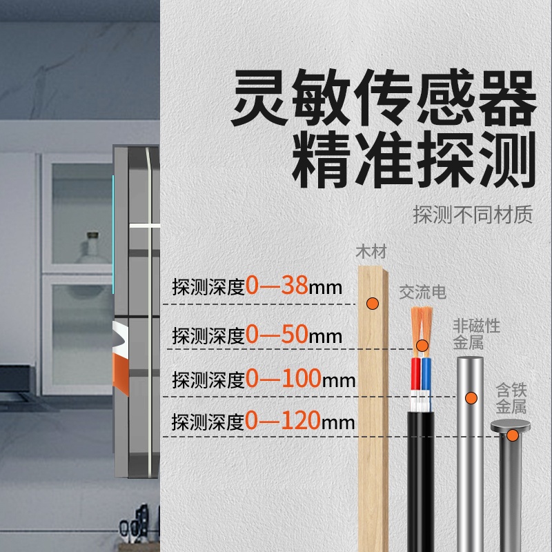 多功能墙体探测仪墙内金属水管暗线钢筋电线检测仪打孔定位探测器