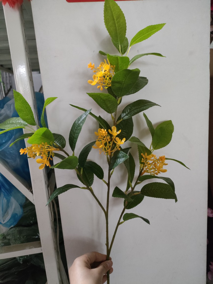 单支仿真桂花叶假塑料桂花枝户外园林大树装饰假树枝假绿叶桂花叶