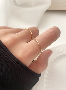 钛钢极细戒指镀18K金色简约小众设计高级感轻奢百搭波浪指环个性