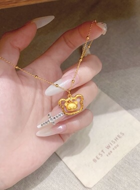 金店同款沙金灵动小熊吊坠可爱轻松熊项链精致锁骨链饰品