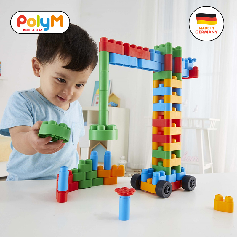 德国进口poly-M建筑工地110粒 拼插积木玩具拼装机械建构软质塑料