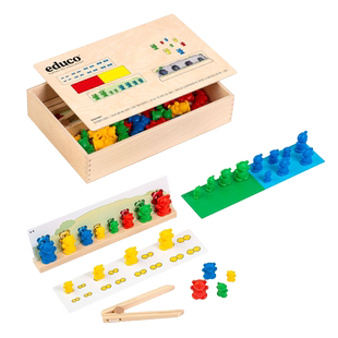 Educo小熊排队游戏 夹东西数学算数玩具大中小排序颜色排列教具
