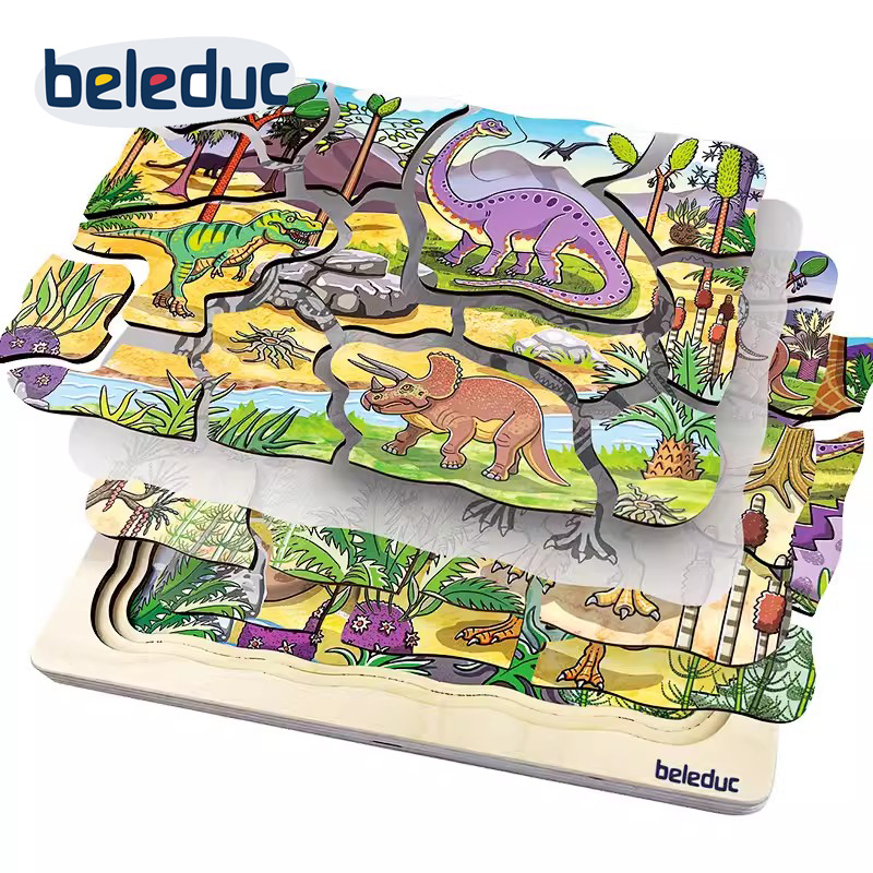 beleduc多维可夜视多层拼图恐龙