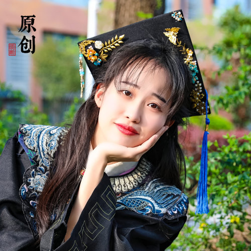 非遗簪花学士帽儿童毕业帽