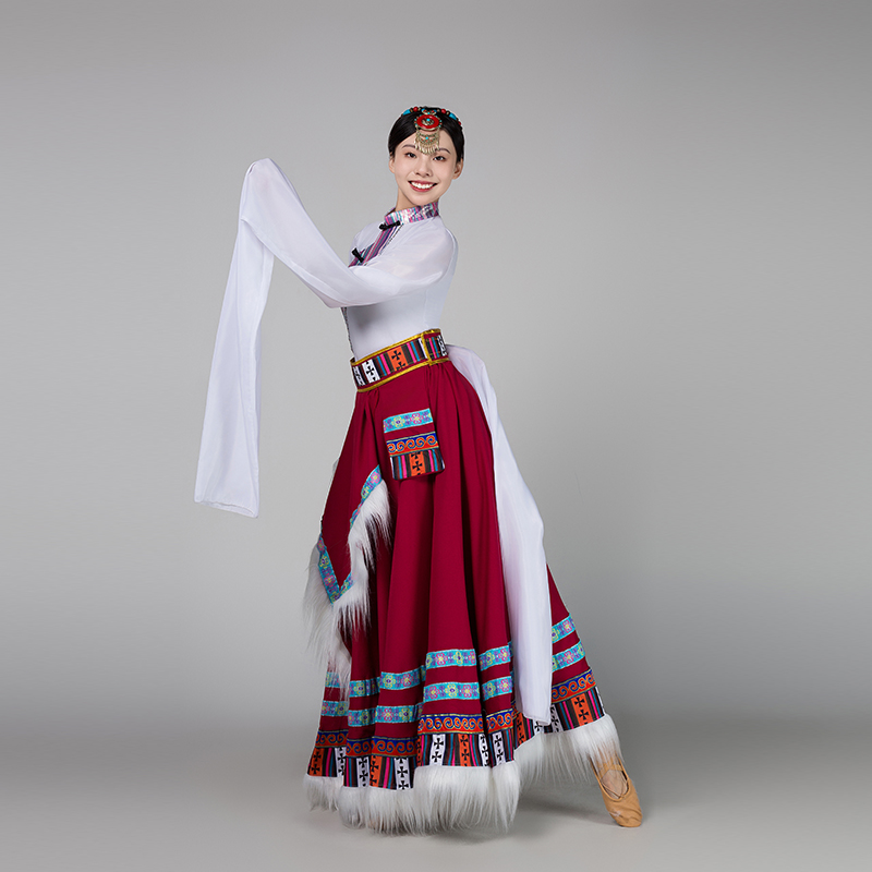 藏族舞蹈裙练习上衣水袖女