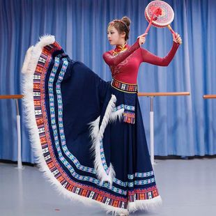 藏族舞蹈练习大摆裙艺考学生练功藏族演出服装民族舞蹈次仁拉索