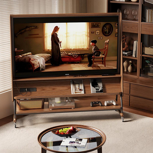 2025新款实木客厅小户型带轮落地储物带收纳一体可移动电视柜支架