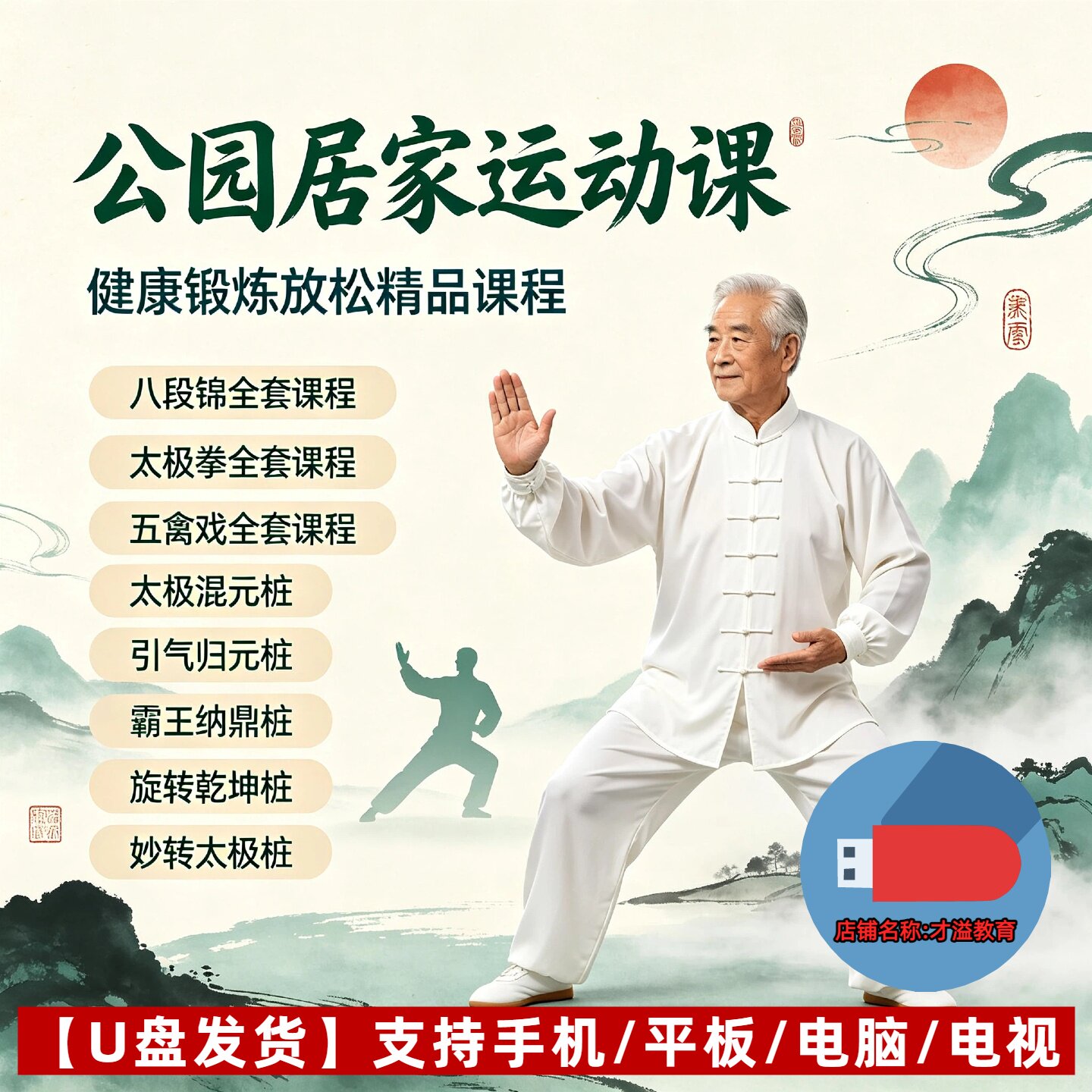 八段锦五禽戏太极拳站桩教学视频课程武当混元桩运动教程优盘U盘