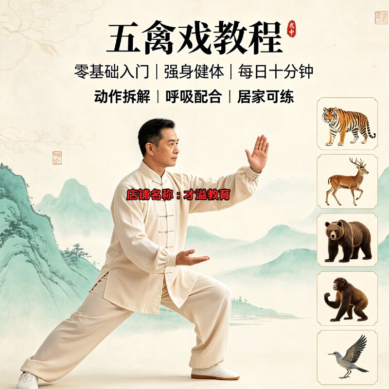 五禽戏教程华佗健身训练传统养生操视频课居家公园跟练带练教学