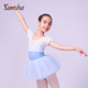 短袖 Sansha 三沙儿童舞蹈服女 圆领蕾丝芭蕾舞服连体服开裆练功服