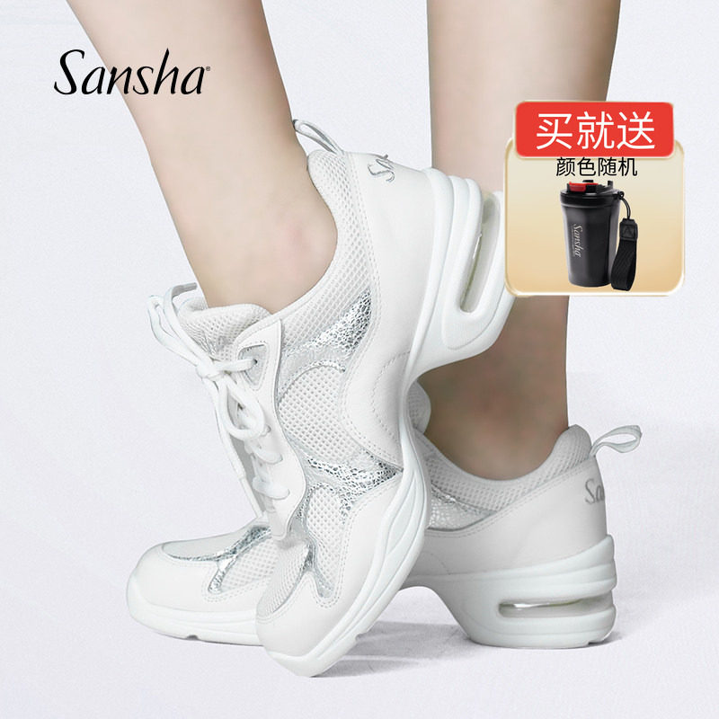 Sansha 三沙广场舞跳舞鞋女 软底现代舞鞋缓震气垫四季网面运动鞋