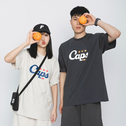 原创265g全棉夏季加厚复古美式字母印花宽松圆领短袖T恤男女情侣