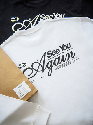 秋冬原创265g重磅男士全棉日系微落肩宽松圆领长袖潮流字母t恤