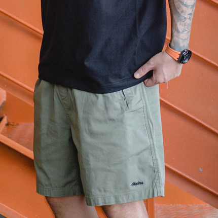 原创自制夏季纯棉水洗日系港风宽松五分中裤男士简约沙滩休闲裤潮