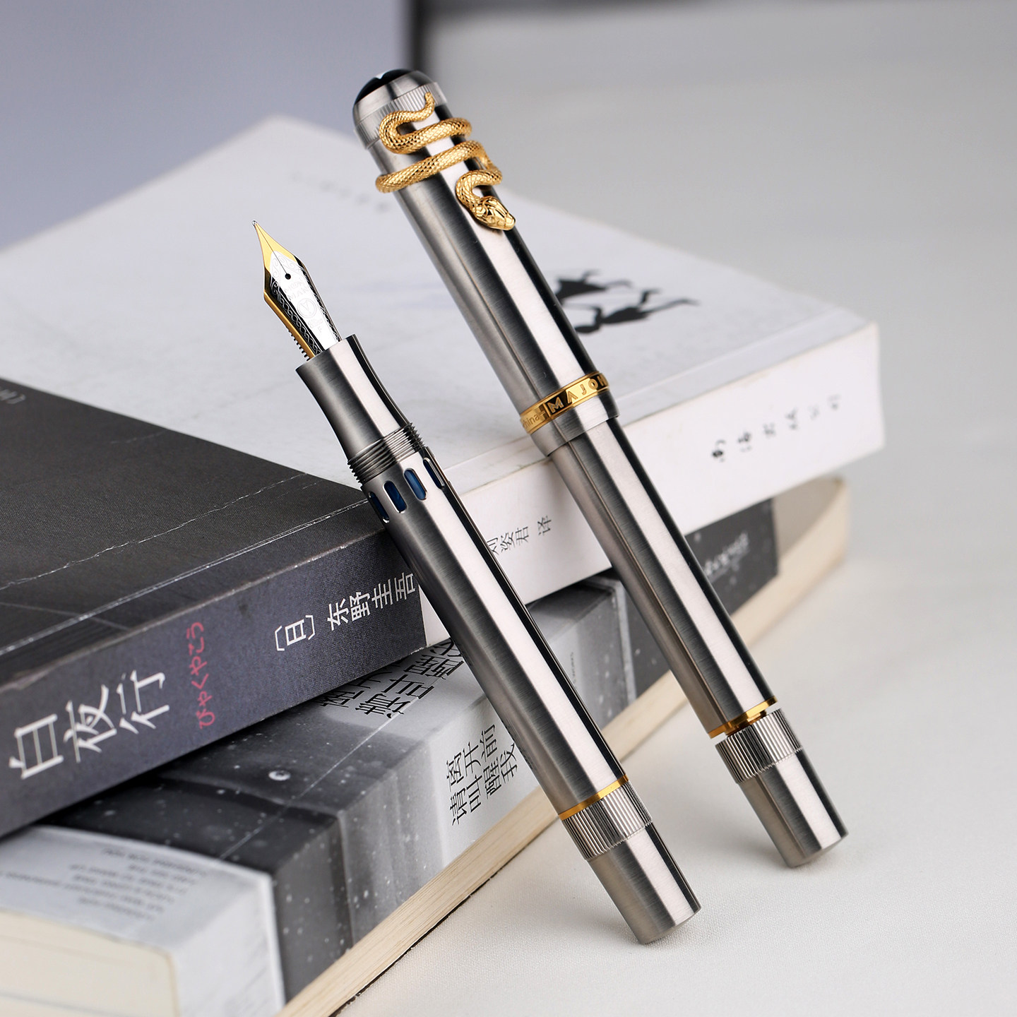 MAJOHN末匠P137蛇夹款钛合金钢笔6号明尖发烧级金属镂空活