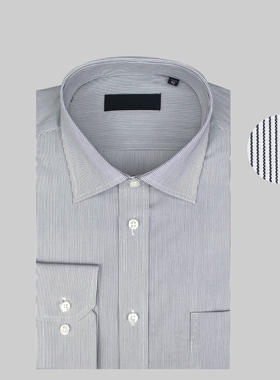 春季新品商务正装纯棉细条纹长袖衬衫 专柜灰色中年职业全棉衬衣