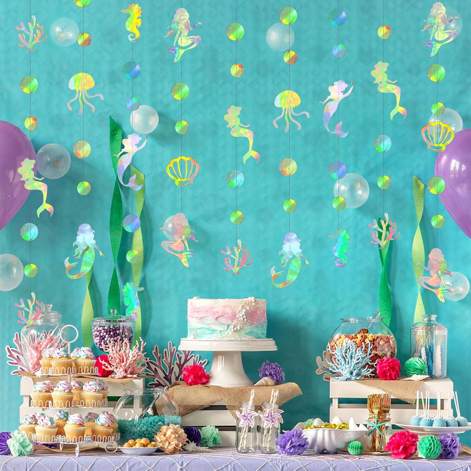 幼儿园开学环创吊饰美人鱼贝壳拉花水草海马吊饰夏季主题活动装饰