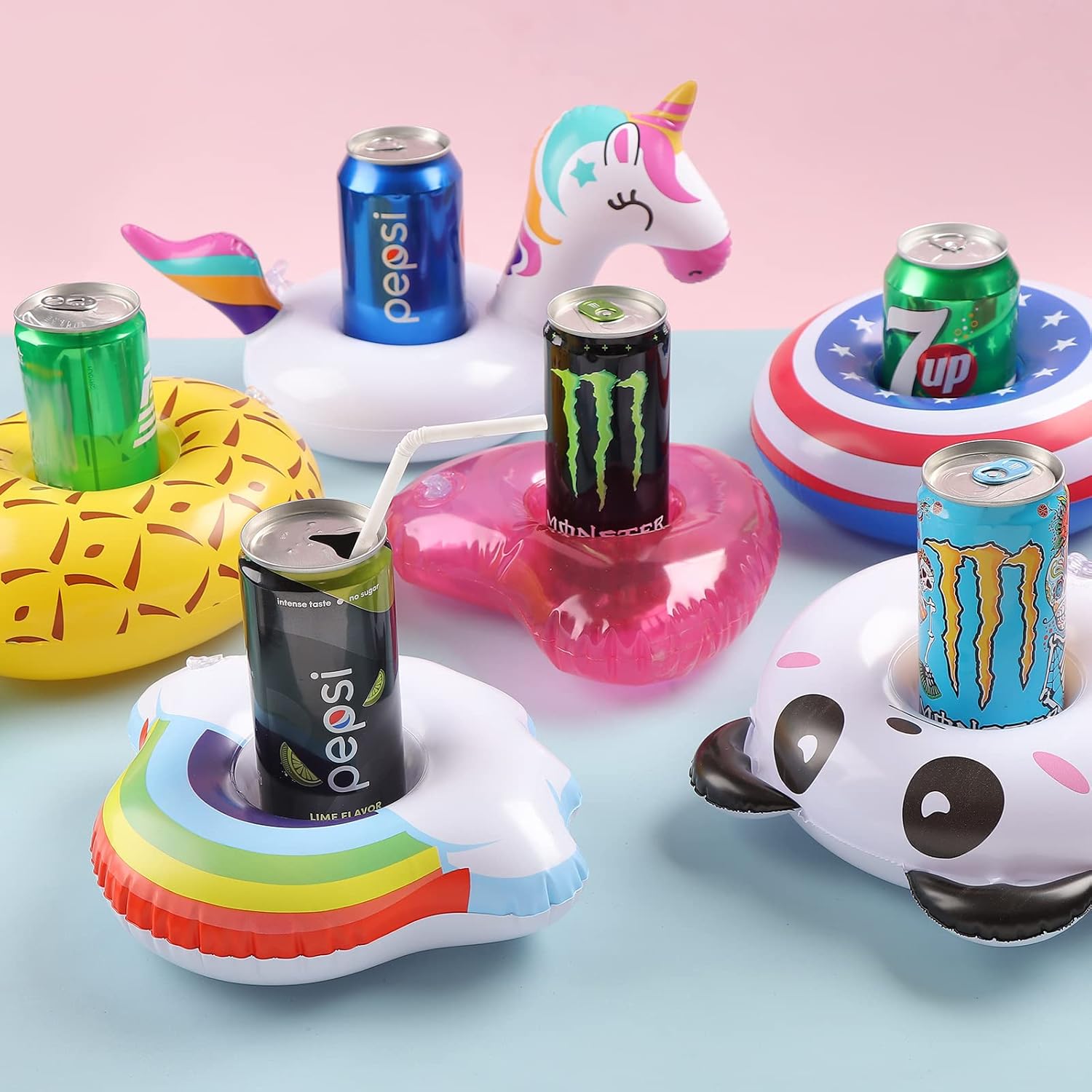 泳池派对用品充气火烈鸟甜甜圈柠檬西瓜菠萝螃蟹爱心杯座水上杯垫