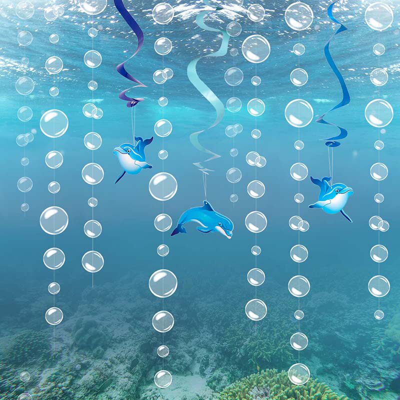 夏天主题派对装饰海洋元素仿真气泡拉花海豚螺旋挂饰房间客厅布置