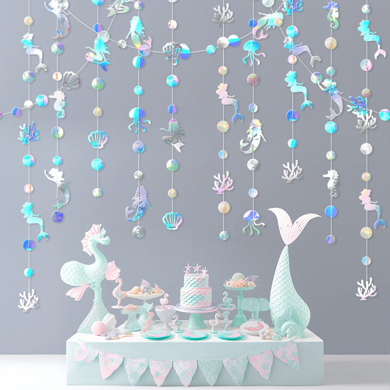 游泳馆夏季海洋系列美人鱼贝壳拉花水草海马吊饰生日派对装挂饰