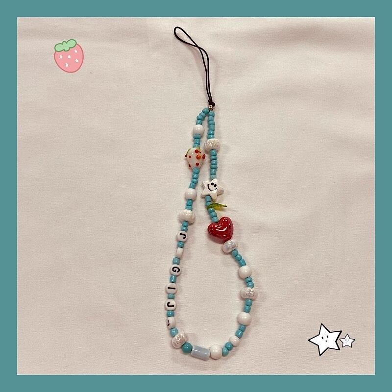 日韩ins草莓爱心手机链条吊坠链通用手机壳ccd相机挂链手机挂绳女