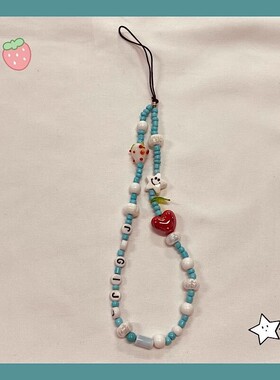 日韩ins草莓爱心手机链条吊坠链通用手机壳ccd相机挂链手机挂绳女