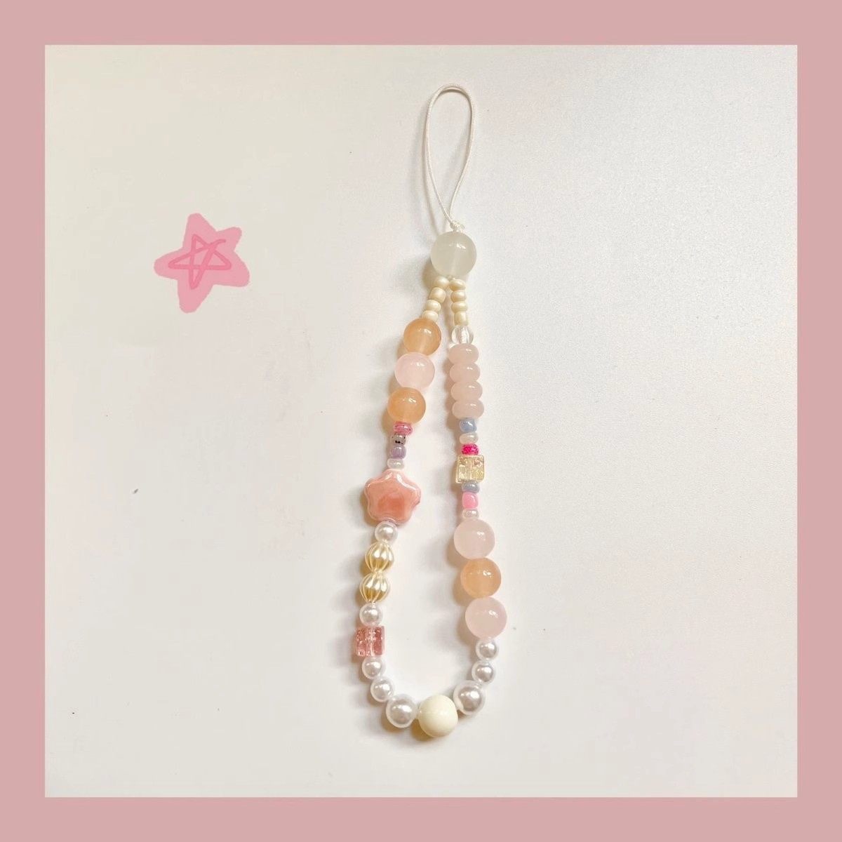 少女心粉色花朵ccd相机手绳diy手工串珠拍立得水晶挂绳手机壳挂件