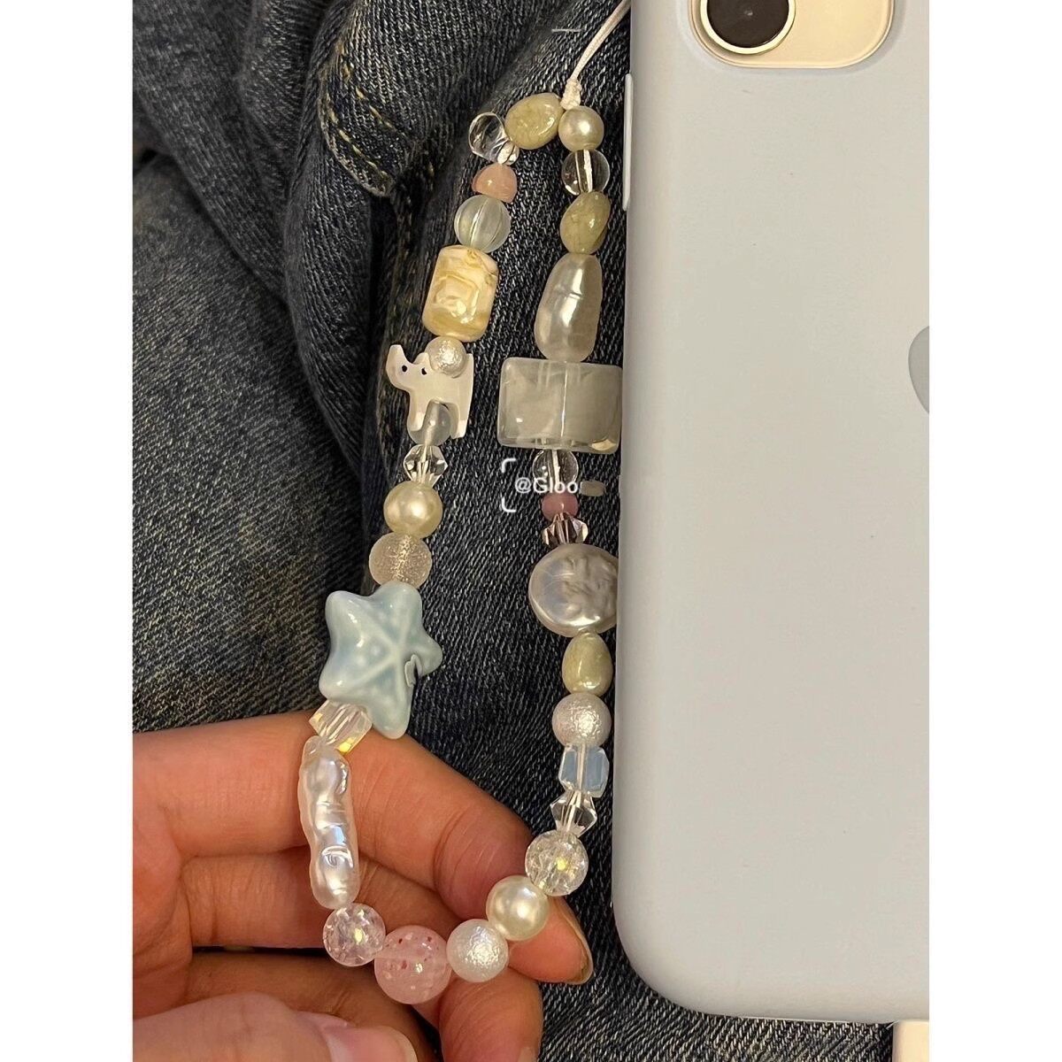 水蓝色海星小猫咪ccd相机挂绳手机壳配件配饰拍立得新款防丢手绳