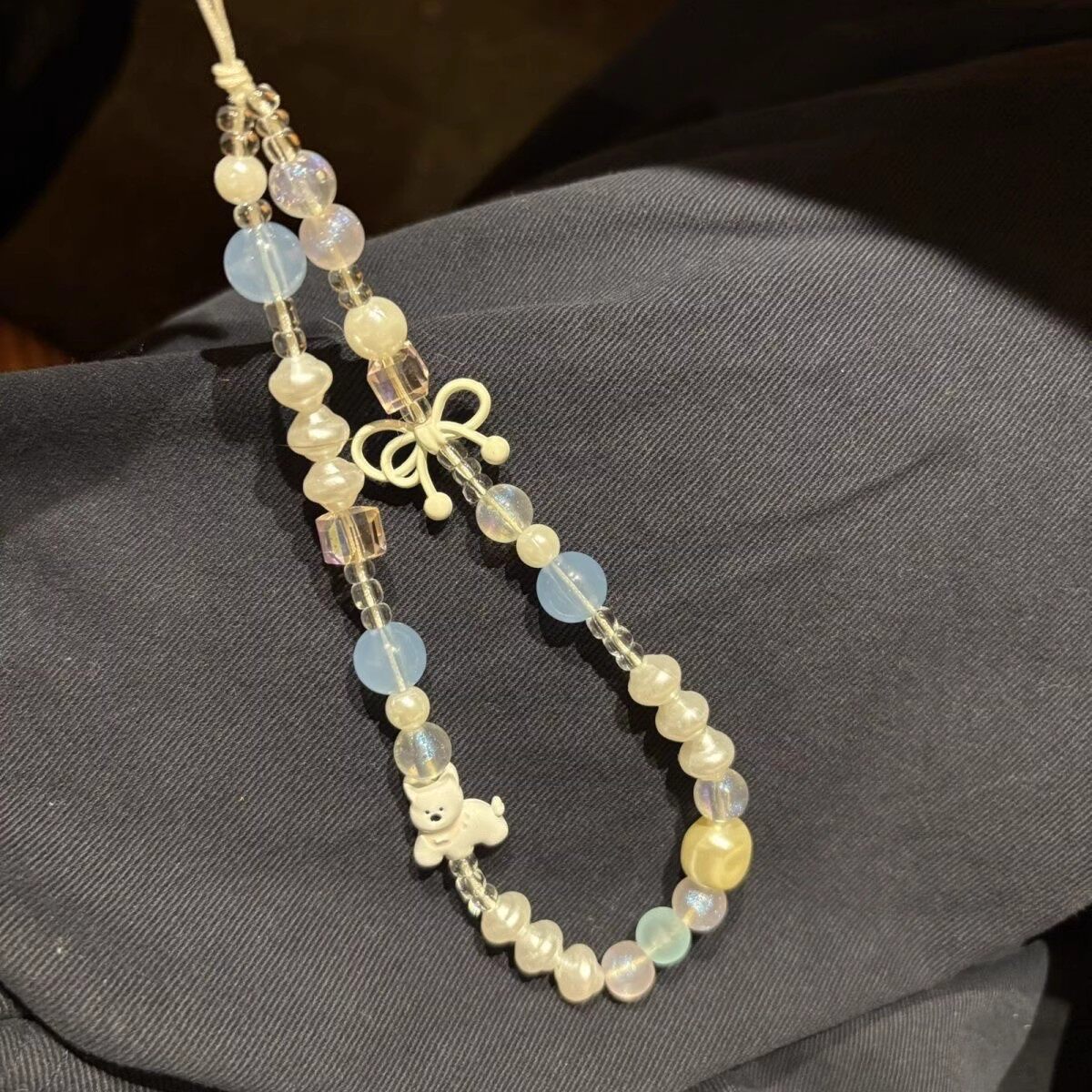 小红书同款ins串珠手机夏日通用相机蓝色挂绳手机链挂链挂件ccd链