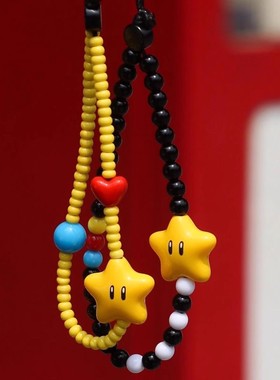 多巴胺米珠黄色星星ccd相机挂绳手机壳挂件配饰拍立得防丢手串珠