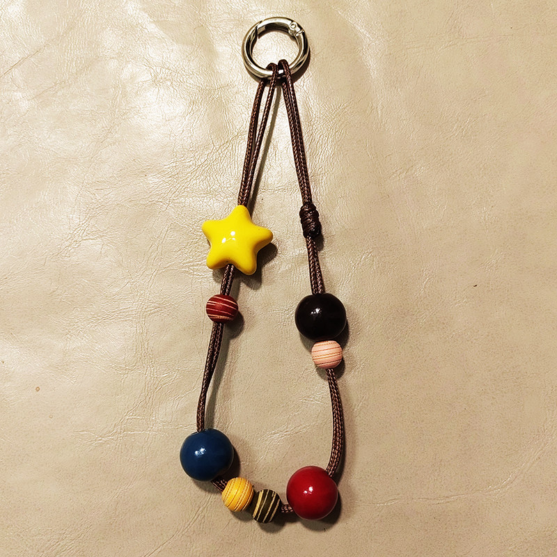 小众新款星星卡通复古黑色爱心串珠手机链包手提挂件包包挂饰礼物