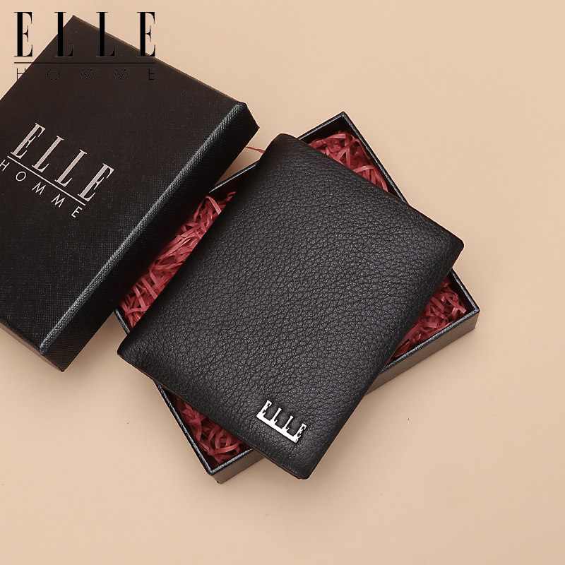 ELLE HOMME鹿皮钱包竖款男士时尚简约拉链钱夹轻奢品牌多卡位票夹