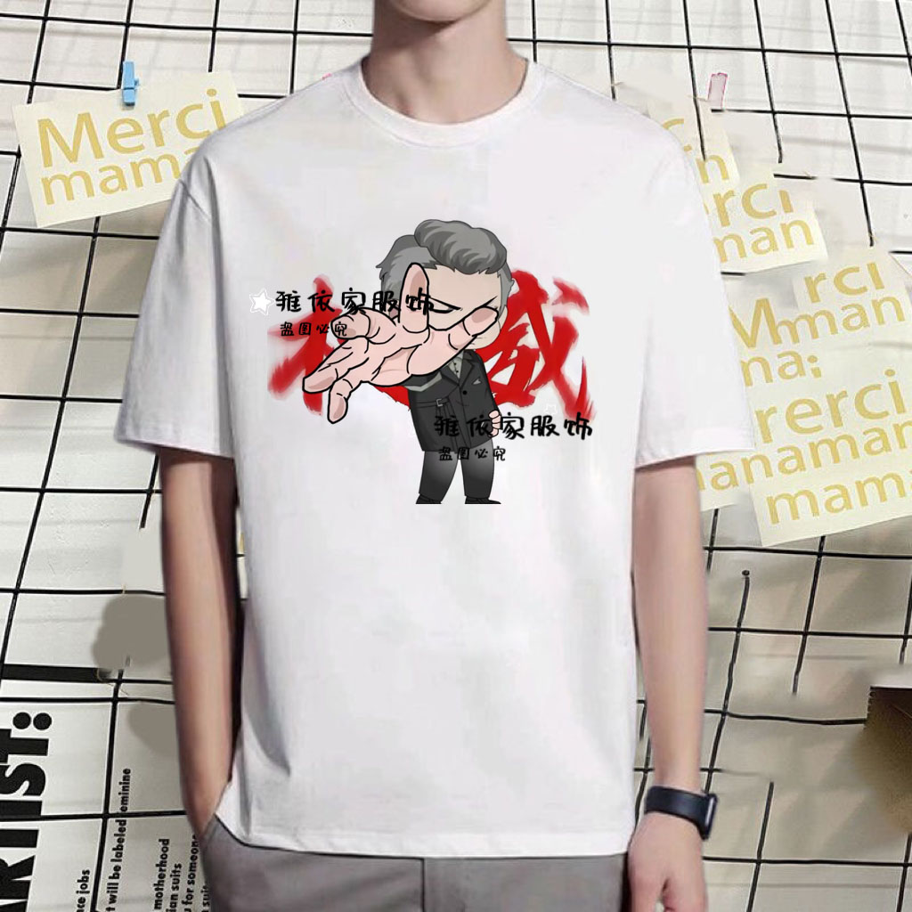 楚新钓新款钓鱼佬印花圆领短袖t恤2025夏季新款表情百搭休闲上衣