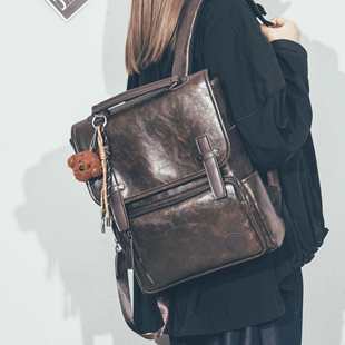复古英伦风皮质双肩包女2026新款 学生书包大容量通勤上班旅游背包