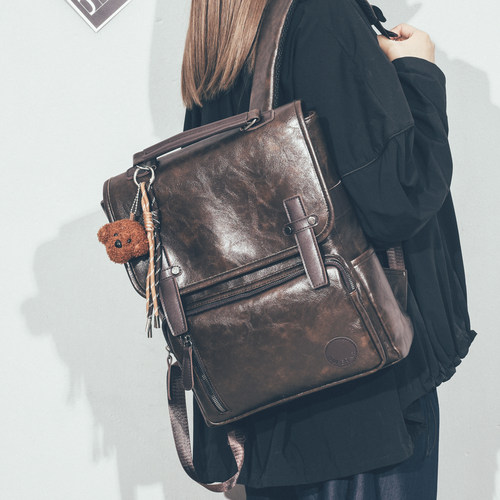 复古英伦风皮质双肩包女通勤背包