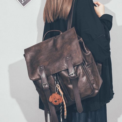 复古质感软皮质双肩包背包书包